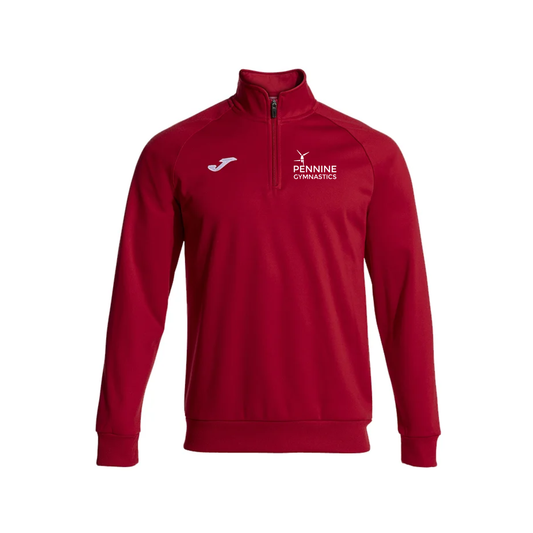 Pennine Gymnastics red Joma quarter zip top, front