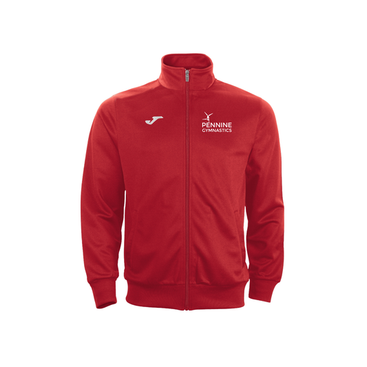 Pennine Gymnastics red Joma full zip tracksuit top, front