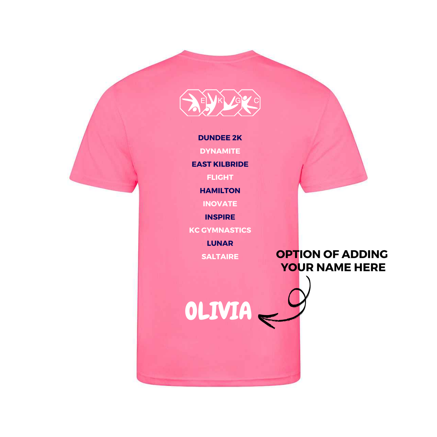 EKGC Tumble Invitational - Dryfit Comp Tee -  Front and Back Print  - Pink or Navy Options - Optional Name added