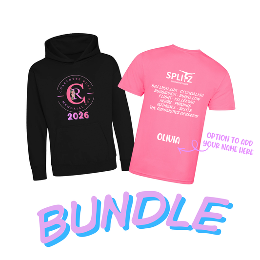 Splitz Gymnastics -  Charlotte Rose Memorial Cup T-Shirt & Hoodie Bundle - Front and Back Print