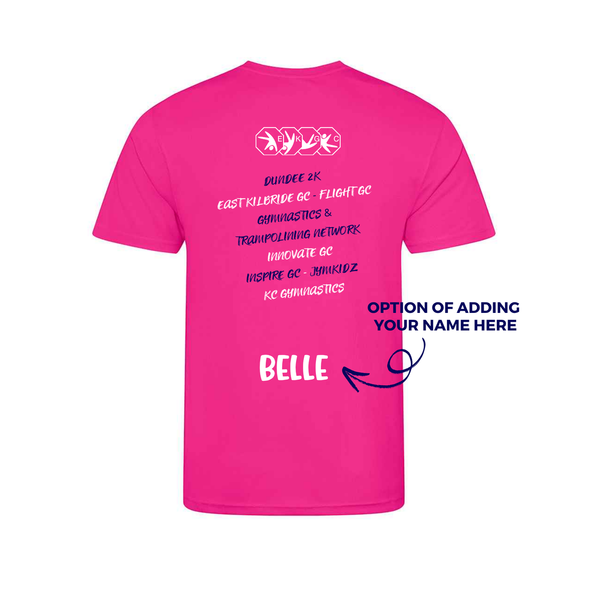 EKGC Tumble Invitational - Dryfit Comp Tee -  Front and Back Print  - Pink or Navy Options - Optional Name added