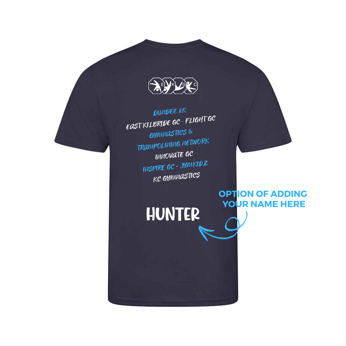 EKGC Tumble Invitational - Dryfit Comp Tee -  Front and Back Print  - Pink or Navy Options - Optional Name added