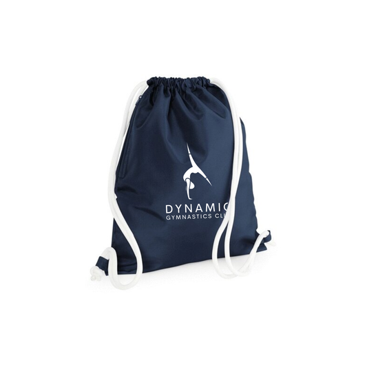 Dynamic Gymnastics Club navy drawstring gym bag
