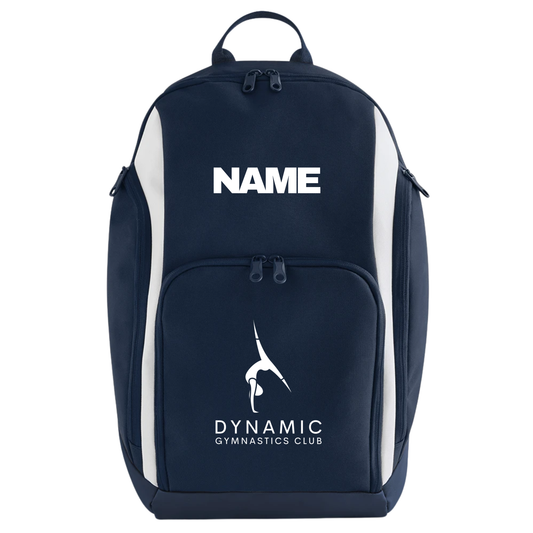 Dynamic Gymnastics Club navy and white backpack