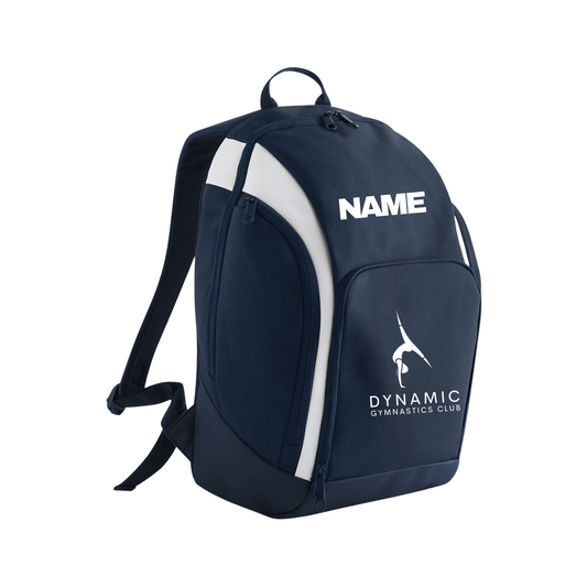 Dynamic Gymnastics Club navy and white backpack