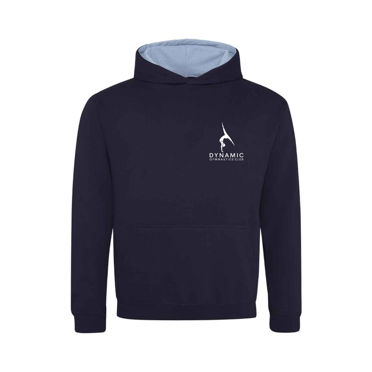 Dynamic Gymnastics Club contrast hoodie, front, logo with club name