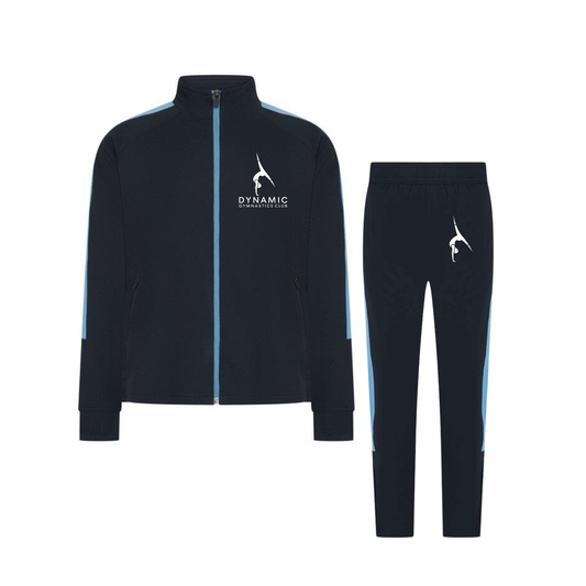 Dynamic Gymnastics Club full tracksuit, navy and sky blue, logo with club name