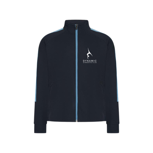 Dynamic Gymnastics Club full zip tracksuit top, front, logo with club name