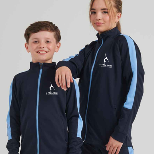 Children wearing the Dynamic Gymnastics Club tracksuit top